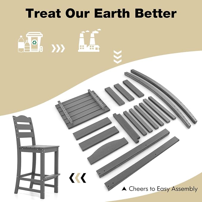 Giantex Outdoor HDPE Bar Stool, Patio Tall Bar Chair - Image 6