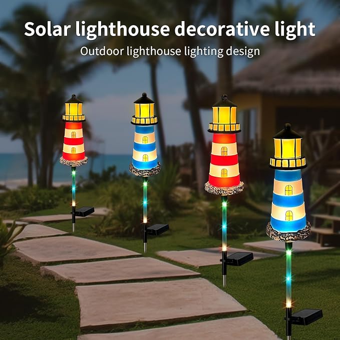 Solar Garden Lights Outdoor Decorations, 4 Packs Lighthouse Waterproof - Image 5
