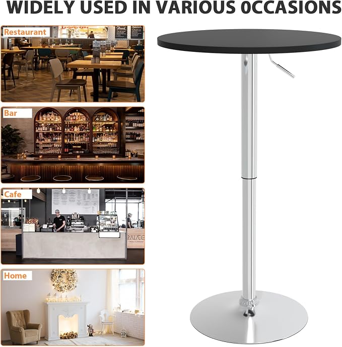 Adjustable Bar Table Cocktail Table Pub Drink Table, Hydraulic Small Round - Image 8