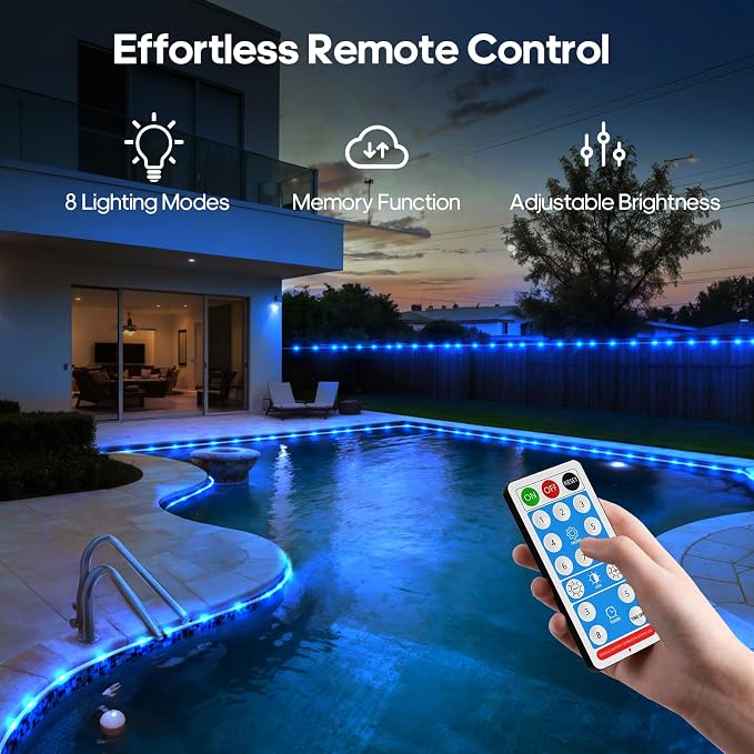 ICRGB Solar Pool Lights for Above Ground, 66FT 200LED 1800mAh Solar Rope Lights - Image 3