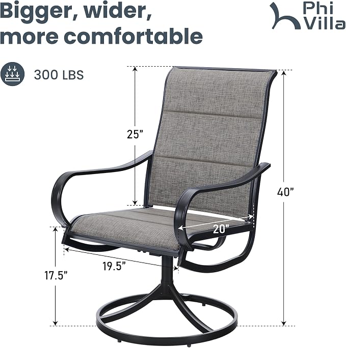 PHI VILLA Outdoor Swivel Patio Dining Chairs Set of 2, All Weather Patio Chair - Image 3