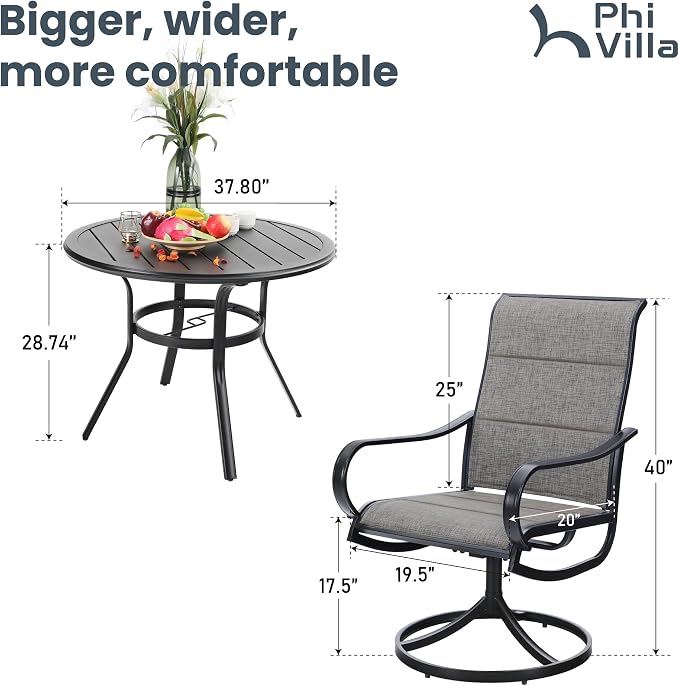 PHI VILLA Patio Dining Set 5 Piece, 4 Padded Textilene Swivel Patio Chairs and - Image 8
