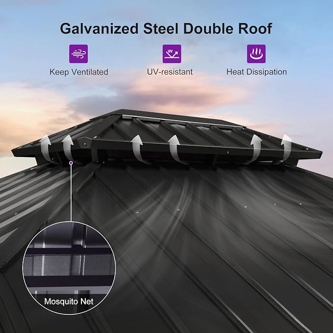 PURPLE LEAF 10' X 12' Hardtop Gazebo Outdoor Wood Grain Aluminum Frame - Image 5