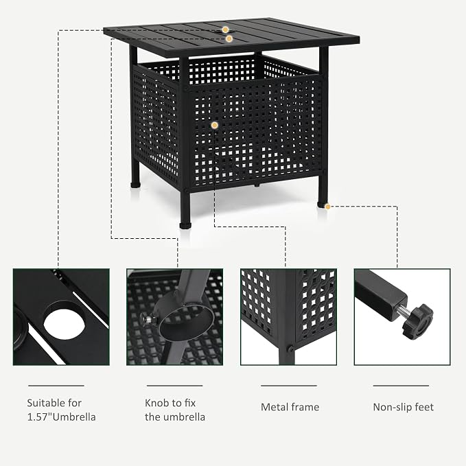 VINGLI Outdoor Side Table with Umbrella Hole 1.57" Umbrella Stand Table - Image 4