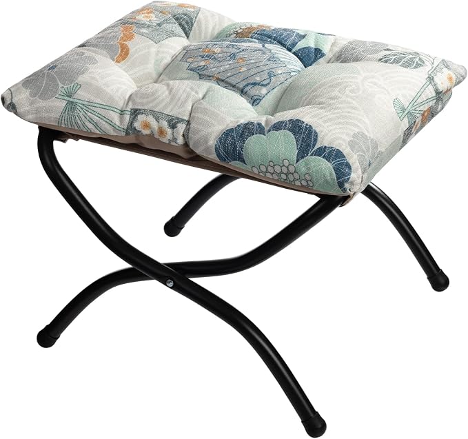 HollyHOME 15" Folding Footrest Stool, Upholstered Small Foldable Ottoman by HollyHOME