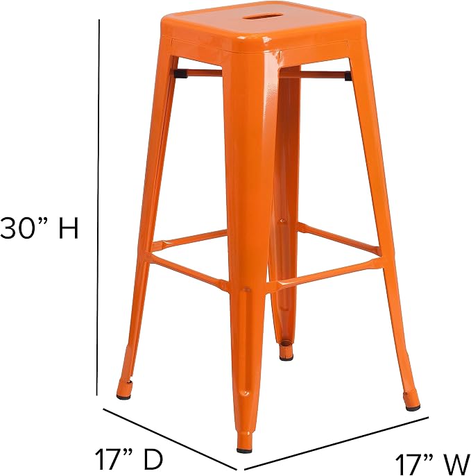 Flash Furniture Lily 4 Pack Commercial Grade 30" High Backless Orange Metal - Image 3