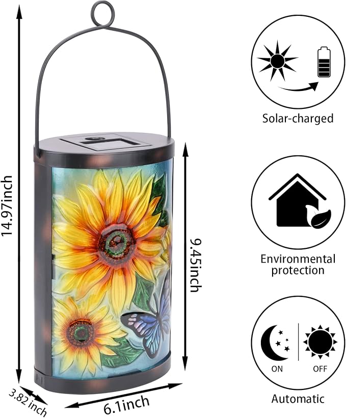 Hanging Solar Lantern Outdoor Waterproof LED Solar Lights Sunflower Decorative - Image 2