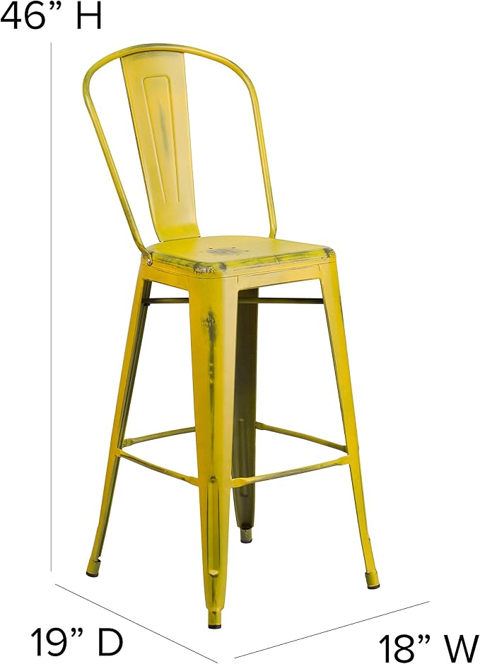 EMMA + OLIVER Commercial Grade 30" H Distressed Yellow Metal Indoor-Outdoor - Image 2