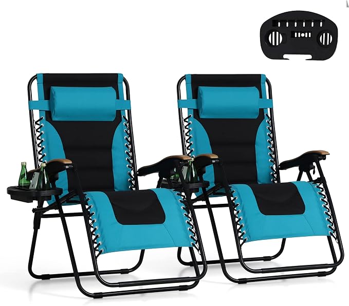 PHI VILLA XXL Oversized Padded Zero Gravity Chair Set of 2, Foldable Patio by PHIVILLAThepioneerofcomfortablehouseholdsupplies
