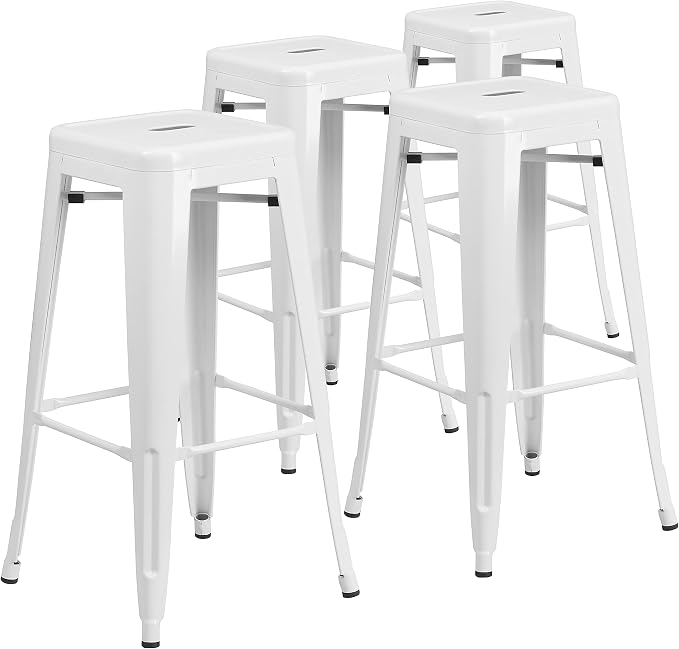 Flash Furniture Lily 4 Pack Commercial Grade 30" High Backless White Metal by FlashFurniture