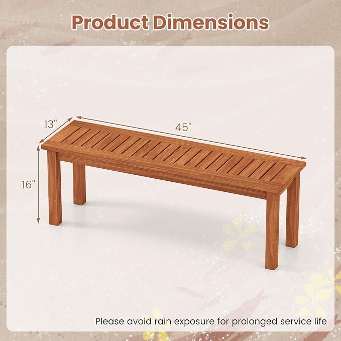 Tangkula Outdoor Wood Bench, 2-Person Backless Patio Garden Bench - Image 3