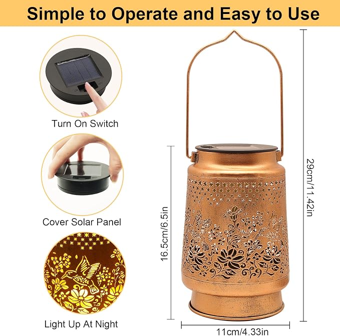 2 Pack Solar Lanterns Outdoor Hummingbird Garden Decor, Gifts - Image 5