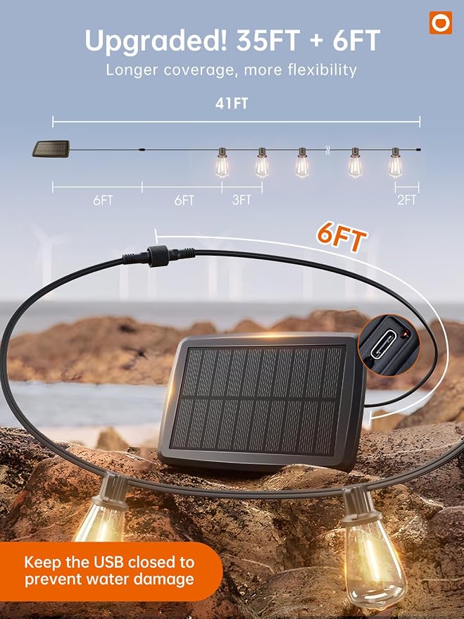 addlon 35FT Solar String Lights Outdoor, IP54 Waterproof Solar Powered - Image 6