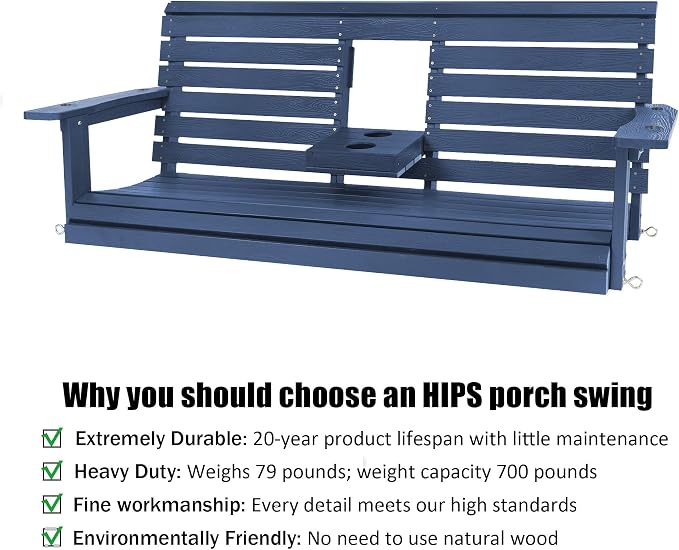 Poly Lumber 3-Seat Porch Swing, HIPS 5-Feet Bench Swing - Image 3