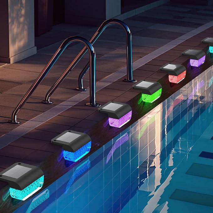 Solar Step Lights Outdoor, 8 Pack RGB Color Changing Christmas Solar Fence - Image 3