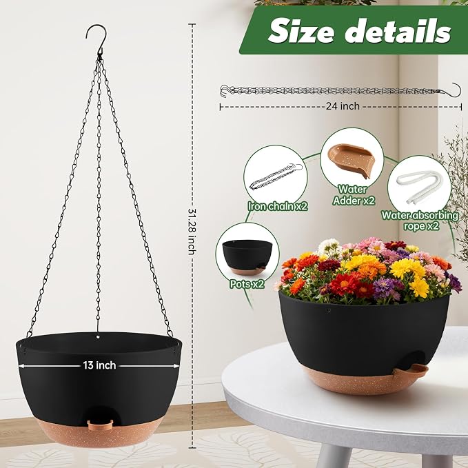 13-inch Oversized Hanging Planter Set of Two, Planters - Image 3