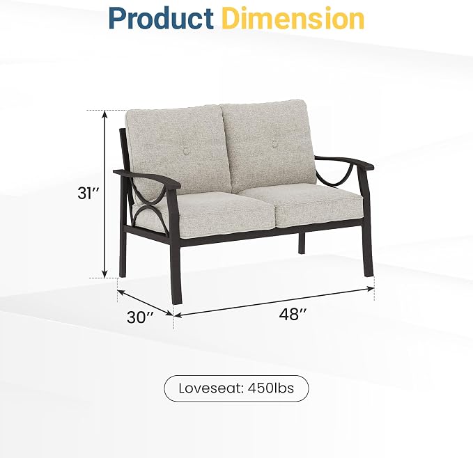 RoyalCraft Patio Loveseat, All-Weather Outdoor 2 Seats Sofa Couch, Khaki Metal - Image 2