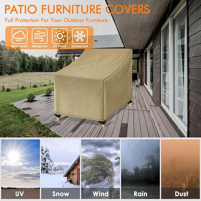 WLEAFJ Outdoor Chair Covers Waterproof, Khaki Lawn Patio Furniture Covers - Image 5
