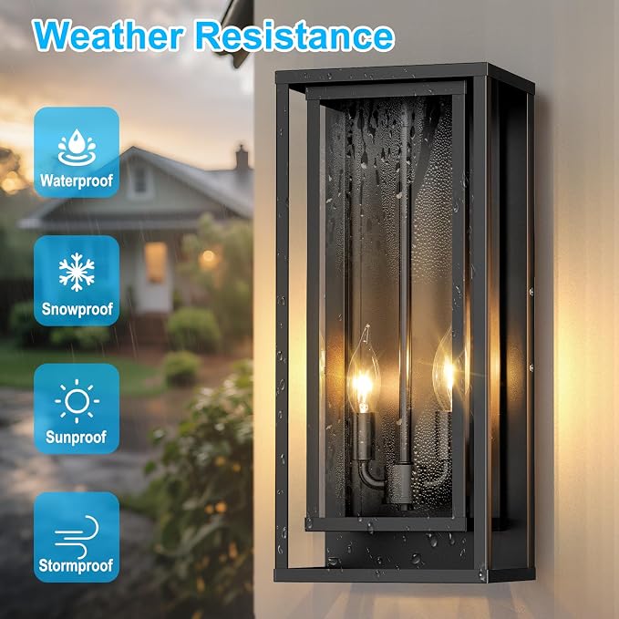 2-Pack Large Outdoor Wall Lanterns, 18” Exterior Waterproof Rectangular Sconce - Image 3