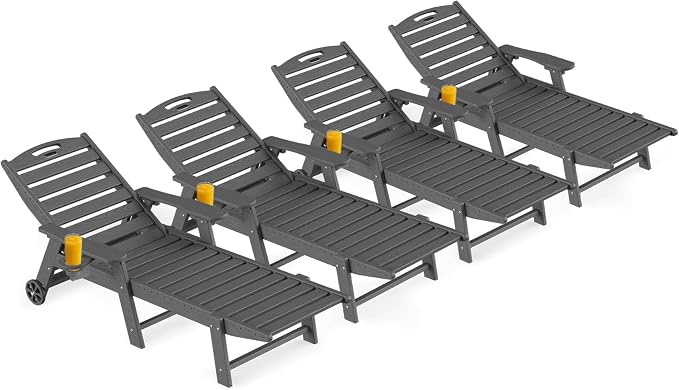 Ciokea Outdoor Lounge Chair Set of 4, All Weather Patio Chaise Lounge Chair by CIOKEA