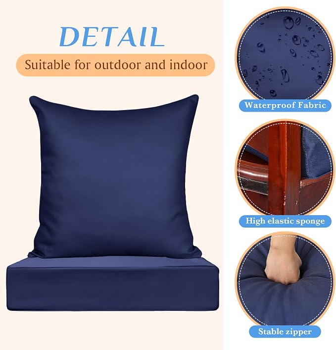 Hoteam 6 Set Outdoor Chair Cushions 20 x 20 Inch Patio Cushions Deep Seat - Image 3