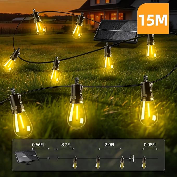 Solar Lights Outdoor Patio Lights: S14 15M 50FT Solar Powered Remote Control 3 - Image 7