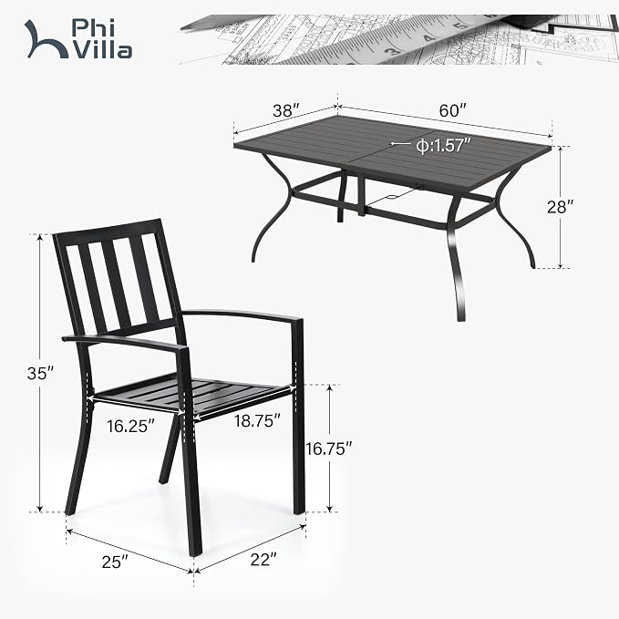 PHI VILLA 7 Piece Metal Outdoor Patio Dining Bistro Sets - Image 7