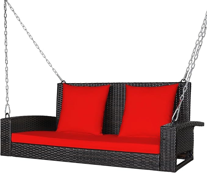 DORTALA Hanging Porch Swing, 2-Person Outdoor Wicker Swing Chair Bench by DORTALA