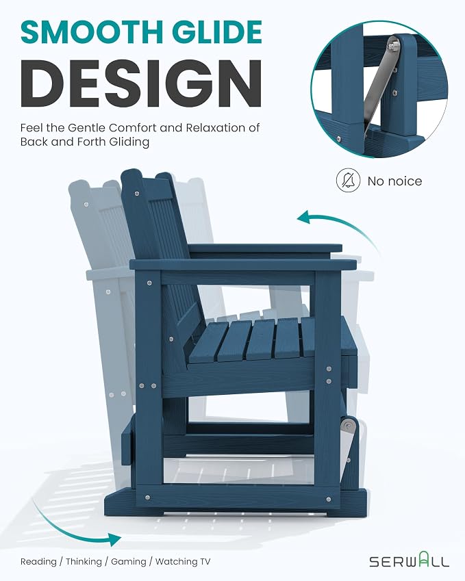 SERWALL Outdoor HDPE Glider Bench, All Weather Swinging Bench - Image 3