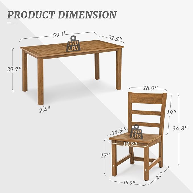 7-Piece Outdoor Dining Set, HDPS Patio Dining Table and Chairs, All Weather - Image 2