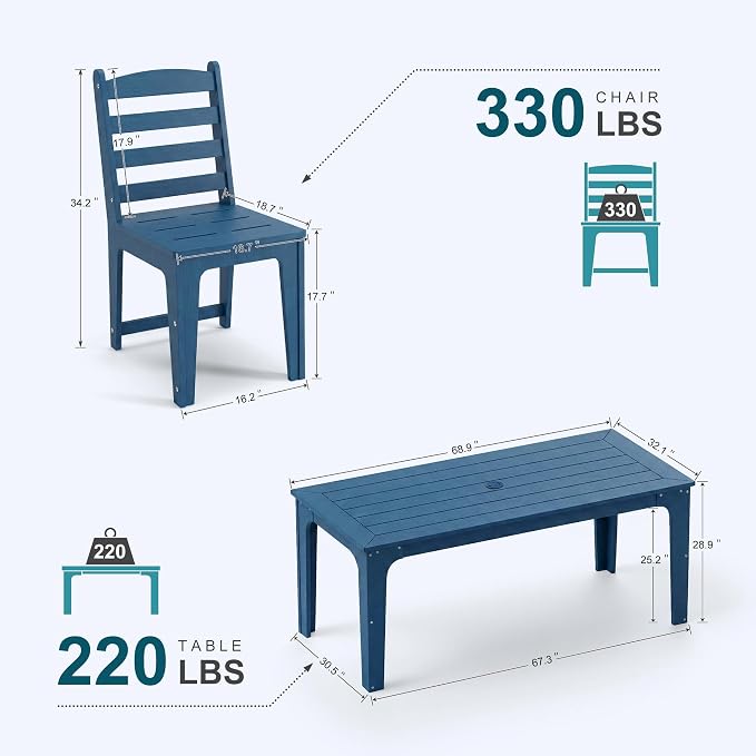 HDPE Patio Dining Set for 6, Weather-Resistant Outdoor Table - Image 2