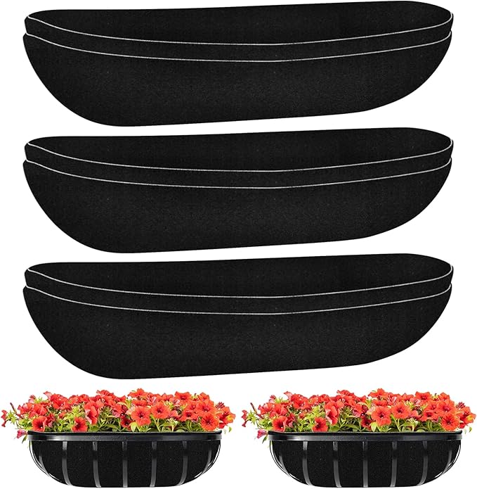 Riare 6 Pack 24 Inch Black Felt Window Box Liners- Fabric Trough Planter Basket by Riare