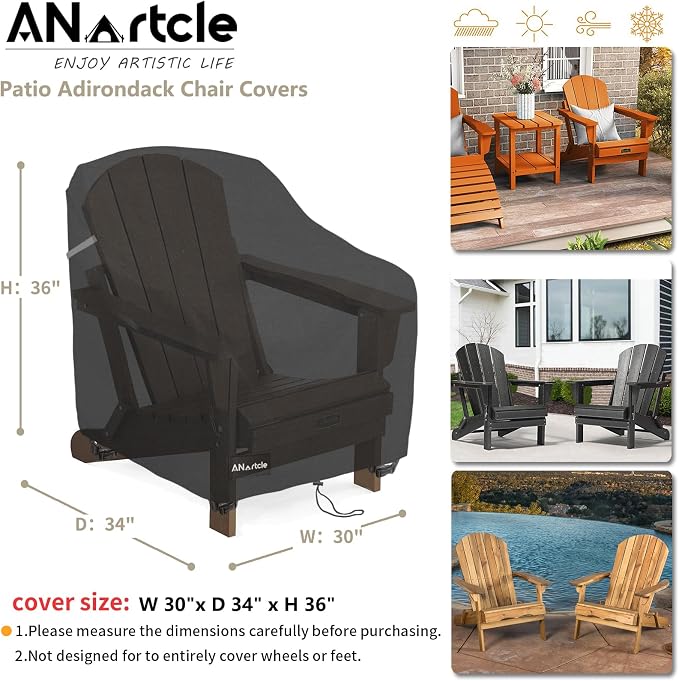 Patio Adirondack Chair Cover 2 Pack, 600D Waterproof Heavy Duty Outdoor Chair - Image 3