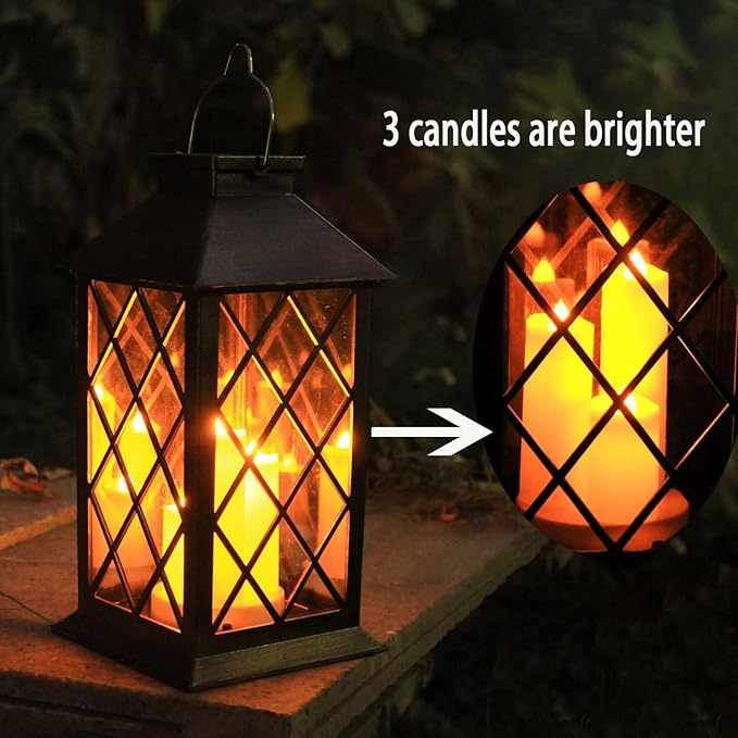 Solar Outdoor Lantern, Garden Hanging Waterproof Lanterns, 3 LED Flickering - Image 3