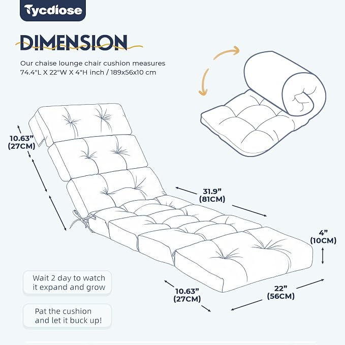 All Weather Chaise Lounge Cushions Outdoor 74.4 x 22 x 4 Inches Lounge Chair - Image 3