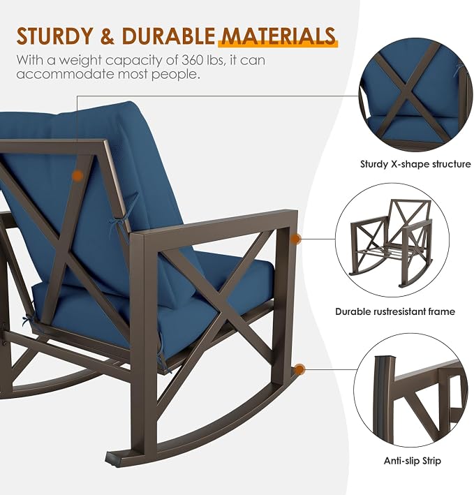 Outdoor Rocking Bistro Set, Patio Rocking Chairs Set of 2 - Image 3