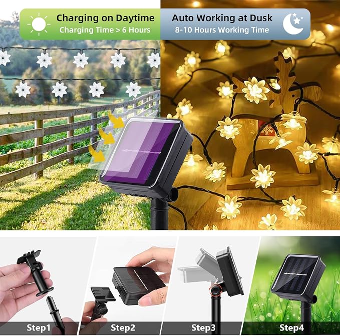 ITICdecor Solar Flower String Lights Outdoor Waterproof 50 LED Upgraded Flower - Image 4