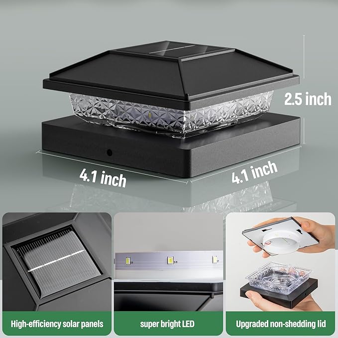 12pack Post Cap Lights, 4x4 Deck Fence Solar Lights, Waterproof, Modern Style - Image 3