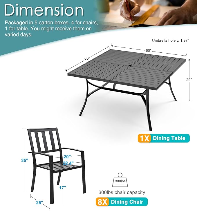 PHI VILLA 9 Pieces Outdoor Dining Set - Image 9