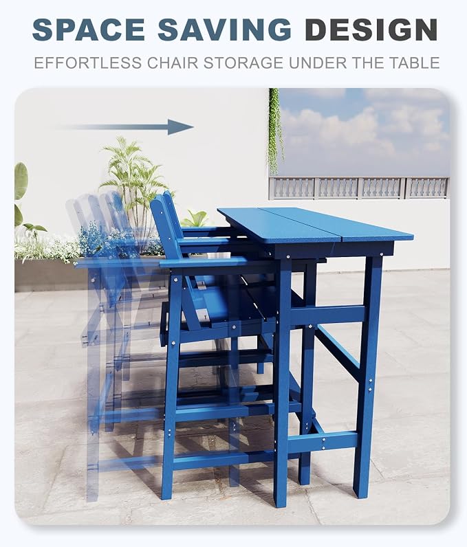 Bar Height Patio Table and Chairs Set, HDPE Outdoor Adirondack Bar Chairs and - Image 6