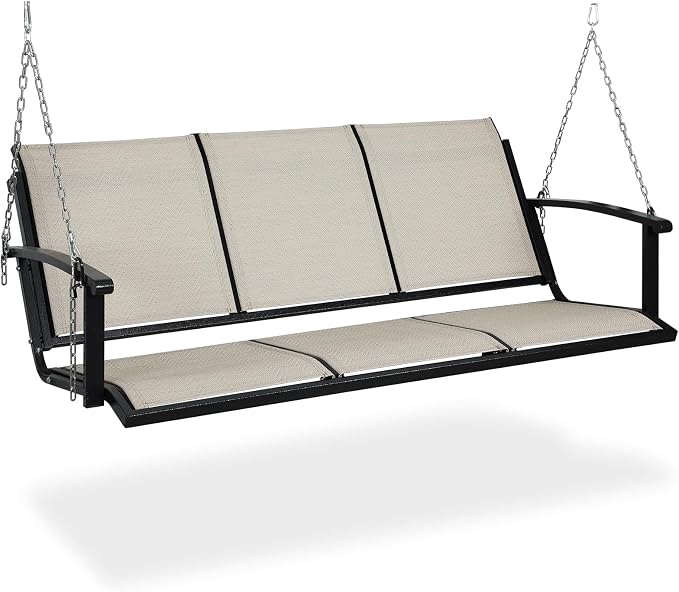 Textilene 3 Seat Hanging Swing, 5.2FT Patio Bench Swing, 660lbs Heavy Duty - Image 9