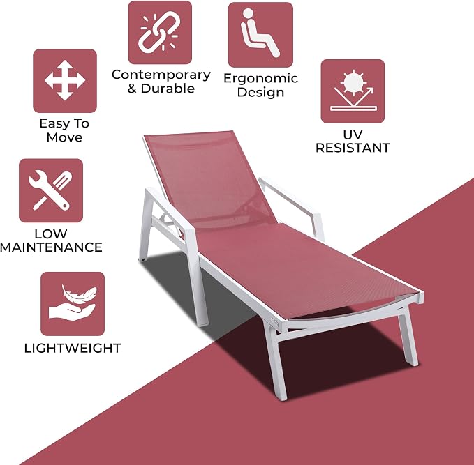 LeisureMod Marlin Patio Chaise Lounge Chair, Adjustable Outdoor White Aluminum - Image 5