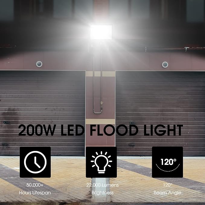200W LED Flood Light 2 Pack, 22500lm Super Bright Security Lights, IP66 - Image 5