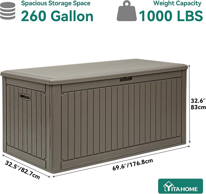 YITAHOME 260 Gallon Extra Large Deck Box, Double-Wall Resin Outdoor Storage Box - Image 8