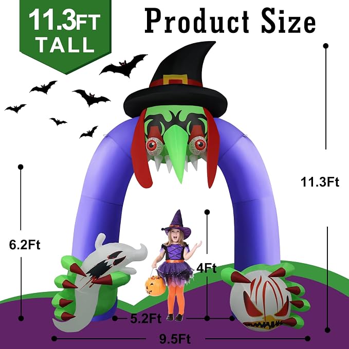 Popblow Halloween Inflatables Giant 11Ft Tall Creepy Witch Archway Outdoor - Image 2
