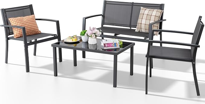 Shintenchi 4 Pieces Patio Furniture Set All Weather Textile Fabric Outdoor - Image 8