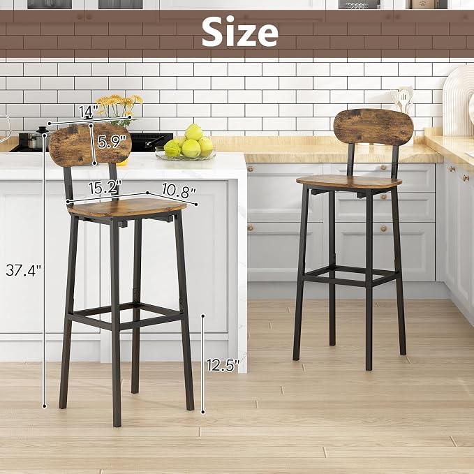 GILLAS Set of 2 Bar Stools, Modern Bar Stool - Image 2