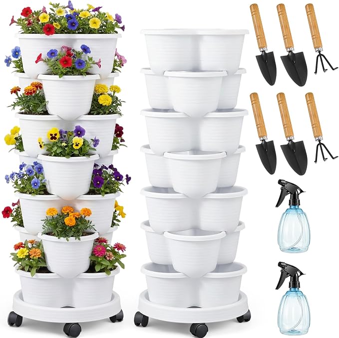 Umigy 2 Set White 7 Tier Stackable Vertical Planters by Umigy