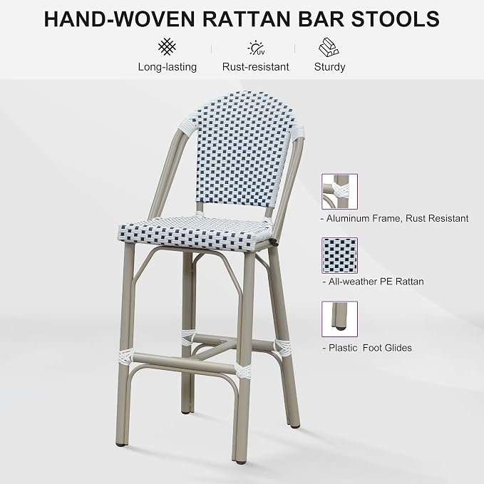 PURPLE LEAF French Bar Stools Set of 2 Champagne Print Finish Outdoor Bar Stools - Image 8