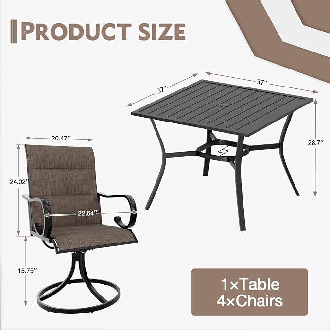 MELLCOM 5-Piece Outdoor Dining Set, 4 Swivel Rocker Chairs - Image 2